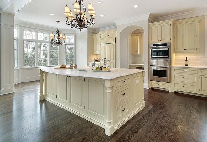 wood-look laminate floors in bright, airy kitchen in Brandon