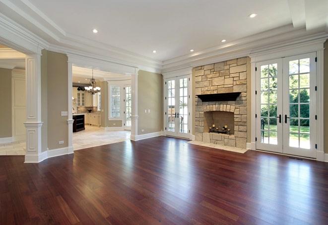 newly installed dark walnut wood flooring